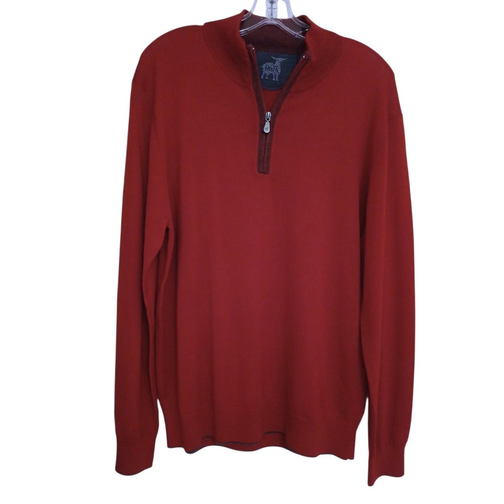 Raffi 100% Fine Merino Wool Sweater Size L Red Long Sleeve 1/4 Zip Luxury Soft